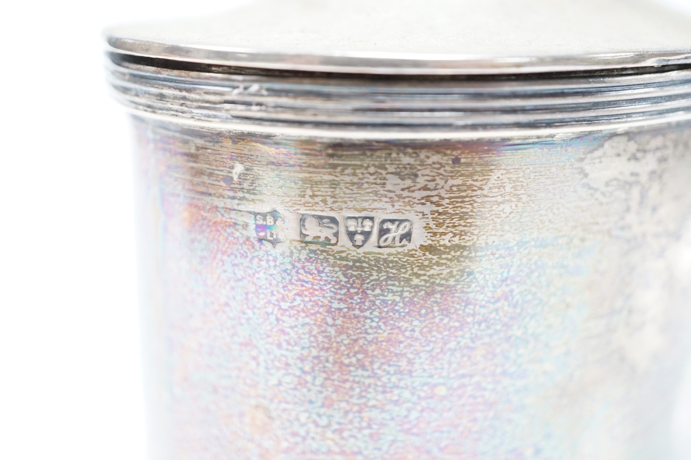 An Edwardian silver oval tea caddy, S. Blanckensee & Sons Ltd, Chester, 1908, height 83mm, 6.8oz.